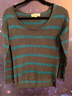 Olive & Oak Gray and Teal Striped Knit Top